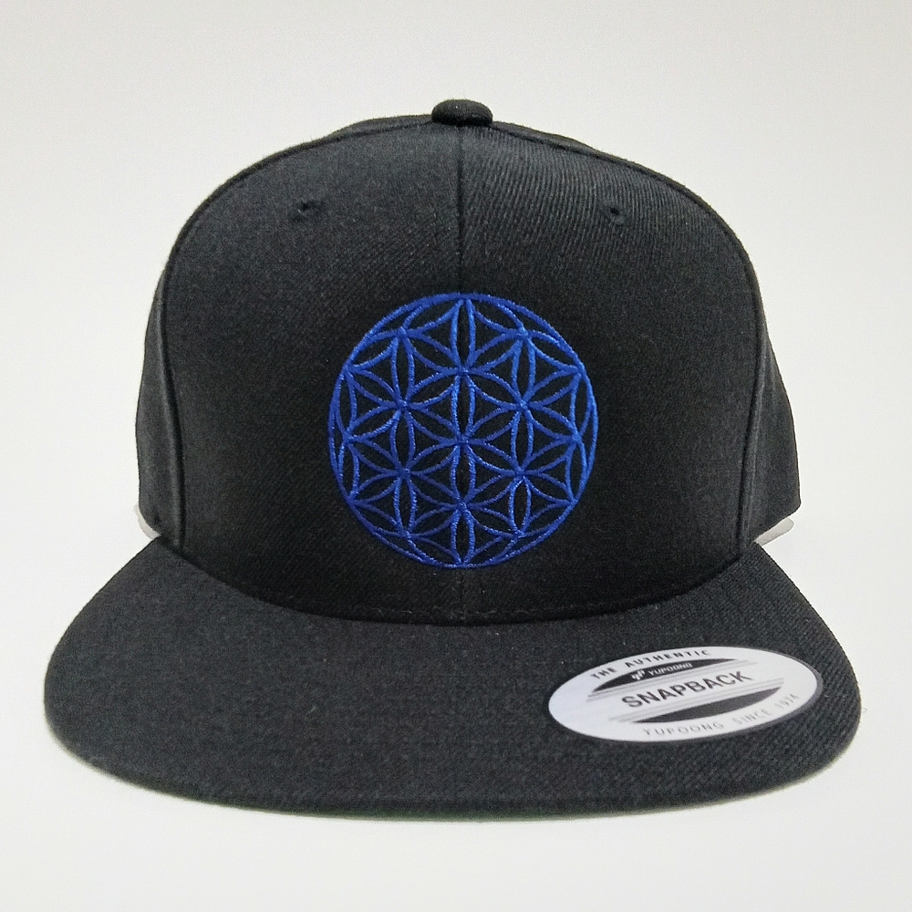 Flower Of Life Hat Sacred Geometry Spiritual Snapback Hat Black & Blue C…